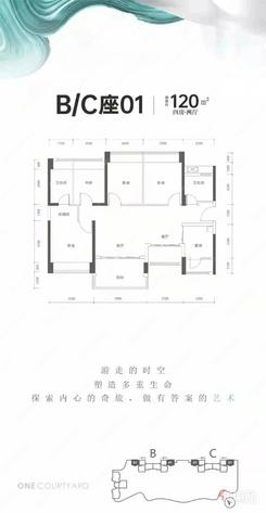 【B/C座01户型120㎡四房】4室2厅2卫1厨2阳台