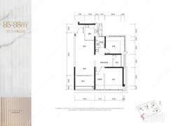 【85-88㎡三房两卫】3室2厅2卫1厨2阳台