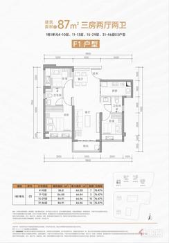 【87㎡三房】3室2厅2卫1厨2阳台