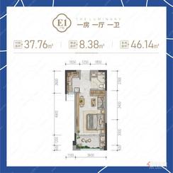 【E1户型】1室1厅1卫1厨1阳台