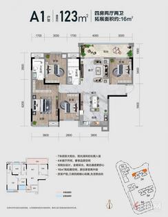 【象山悦A1户型】4室2厅2卫1厨1阳台