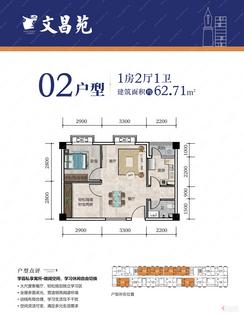 【02户型】1室2厅1卫1厨1阳台