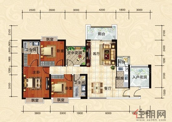 F2-1户型平面效果图