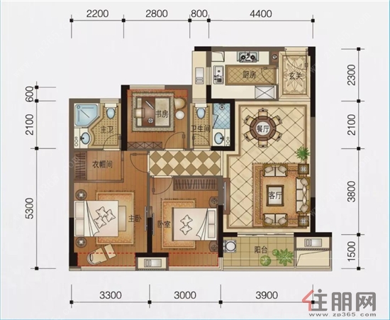 绿城·杨柳郡96㎡瞰景户型图