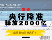 重磅！央行降准：释放2800亿 或将影响玉林房价...