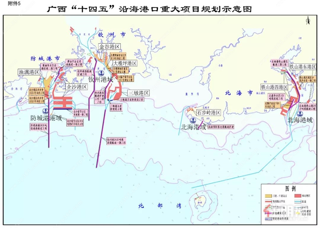 广西沿海港口重大项目规划示意