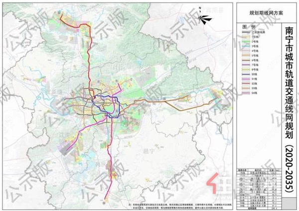 7月发布的《南宁轨道交通路线网规划》2020-2035）》公示版）