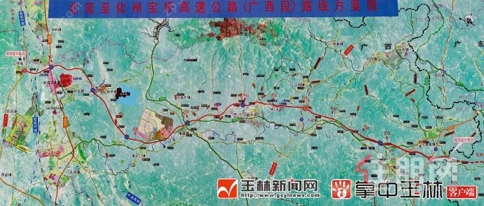 路线总体呈南北走向,北起于g80广昆高速公路山围互通,向南跨越洛湛