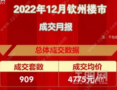 成交909套|2022年钦州市12月销售数据出炉！环比上涨1.45%