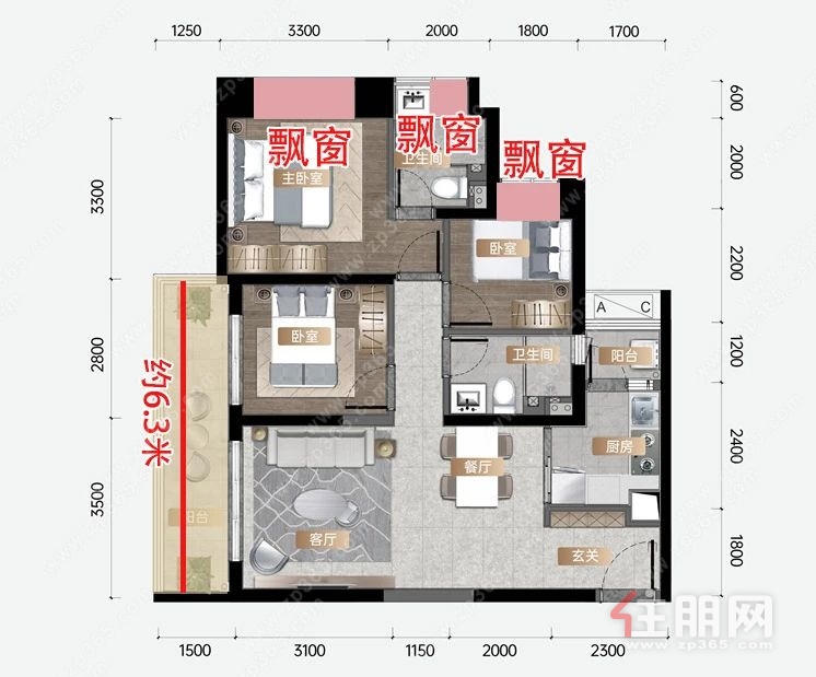 100平户型