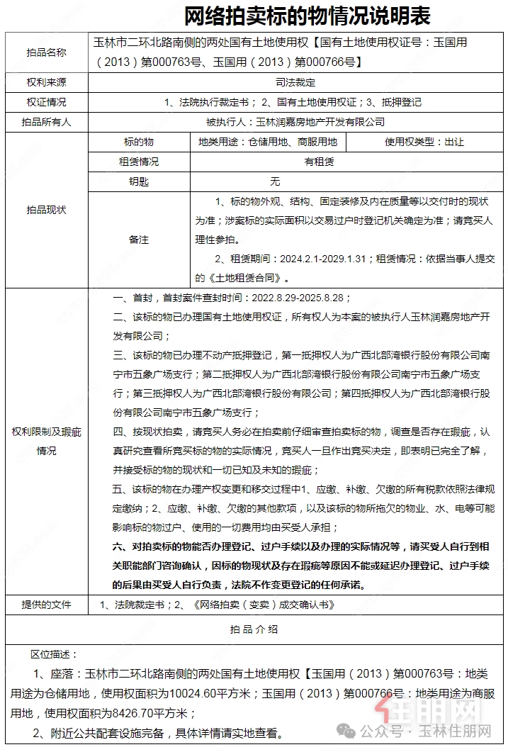 拍品情况表