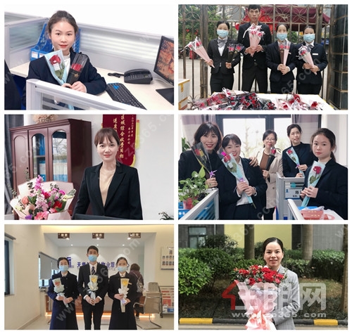 天誉物业南宁分公司为女性职工送上鲜花和慰问
