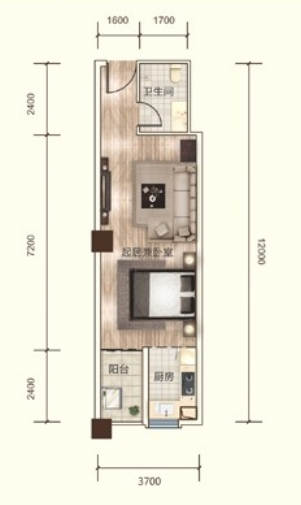 翠湖名都建面约49㎡户型图