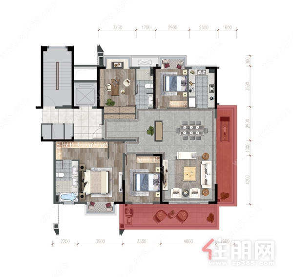 南宁龙湖盛天·双珑原著 建面约177㎡户型图