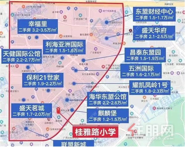 （东盟商务区桂雅路小学周边住房价格，数据来源楼盘网）