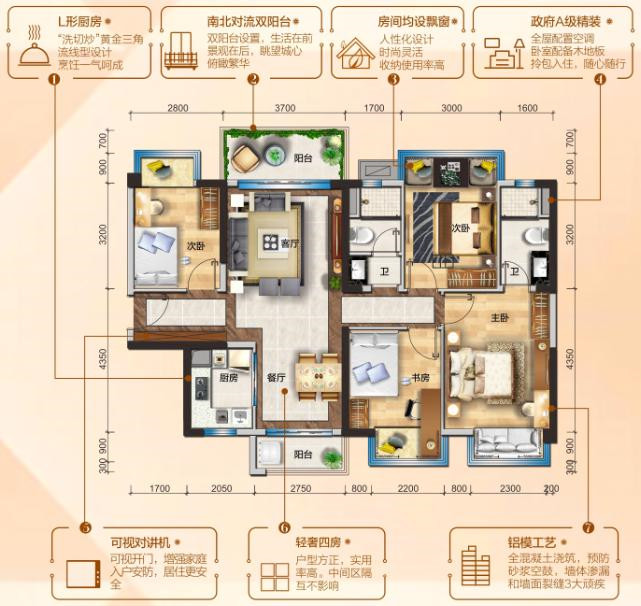 (碧桂园·星荟122(建面)四房两厅两卫户型图)