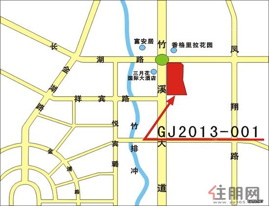 竹溪大道东侧GJ2013-001地块位置示意图