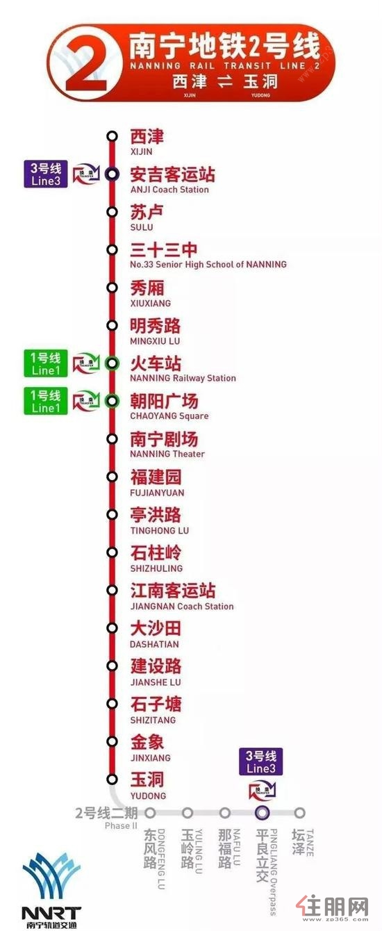 南宁地铁2号线站点图