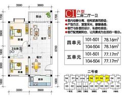 【C1户型】2室2厅1卫1厨1阳台