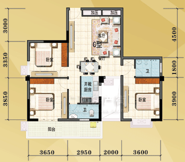 【G户型】3室2厅2卫1厨2阳台