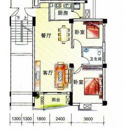 【1#B户型】2室2厅1卫1厨1阳台