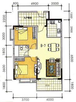 【户型图】2室2厅1卫1厨1阳台