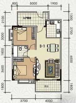 【户型图】2室2厅1卫1厨1阳台