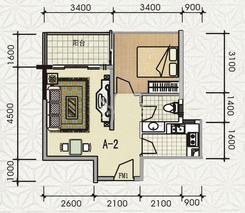 【户型图】1室2厅1卫1厨1阳台