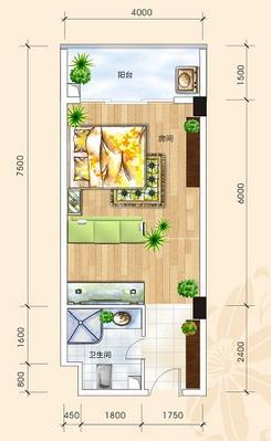 【套间户型 】1室1厅1卫1厨1阳台