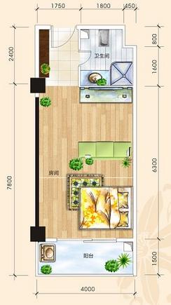 【套间户型】1室1厅1卫1厨1阳台