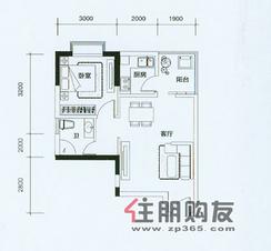 【K户型】1室2厅1卫1厨1阳台