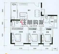 【H户型】3室2厅2卫1厨1阳台