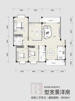 【B型宽景洋房】4室2厅2卫1厨1阳台