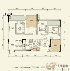 【阳光里组团A2户型】2室2厅2卫1厨3阳台