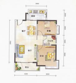 【E1户型】2室2厅1卫