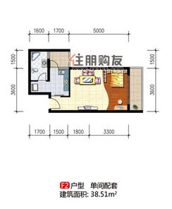 【F2户型】1室1厅1卫1厨1阳台