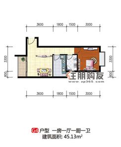 【G4户型】1室1厅1卫1厨1阳台