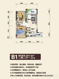 【B1户型】2室2厅1卫1厨1阳台
