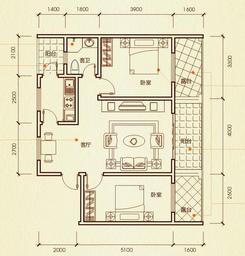 【E户型】2室2厅1卫1厨2阳台