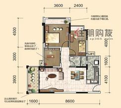 【金石国际A3户型】3室2厅1卫1厨2阳台