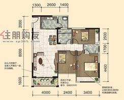 【金石国际A9户型】3室2厅2卫1厨1阳台