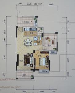 【海伦堡A户型一房二厅一卫三阳台+入户花园】1室2厅1卫1厨3阳台