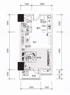 【E5户型】1室1厅1卫1厨1阳台