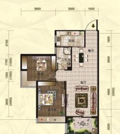 【福乐香江锦城1、2栋05户型】2室2厅1卫1厨1阳台
