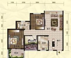 【福乐香江锦城2栋01户型】3室2厅1卫1厨1阳台