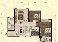【福乐香江锦城2栋03户型】3室2厅1卫1厨1阳台